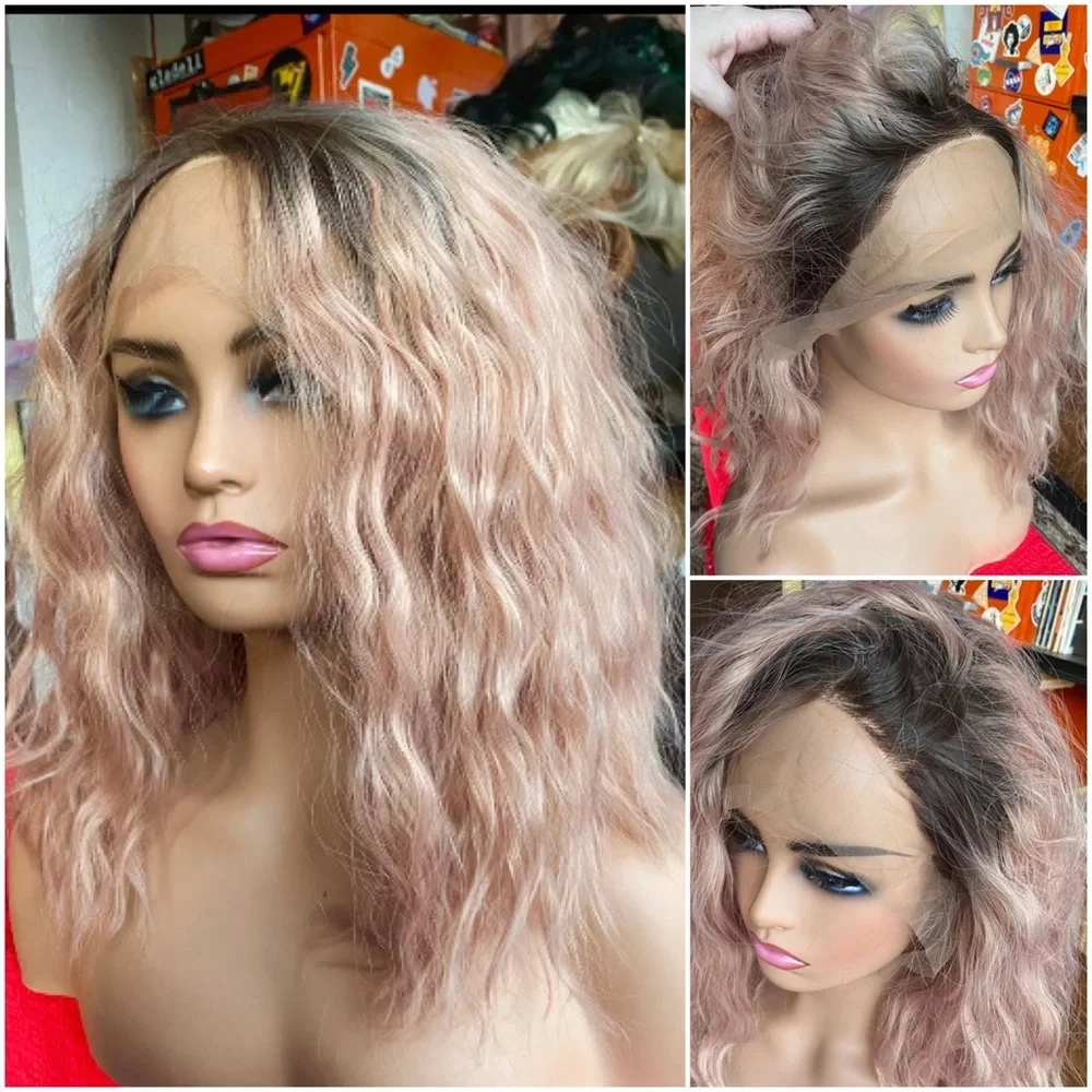 Peachy pink/dusty rose lace front wig